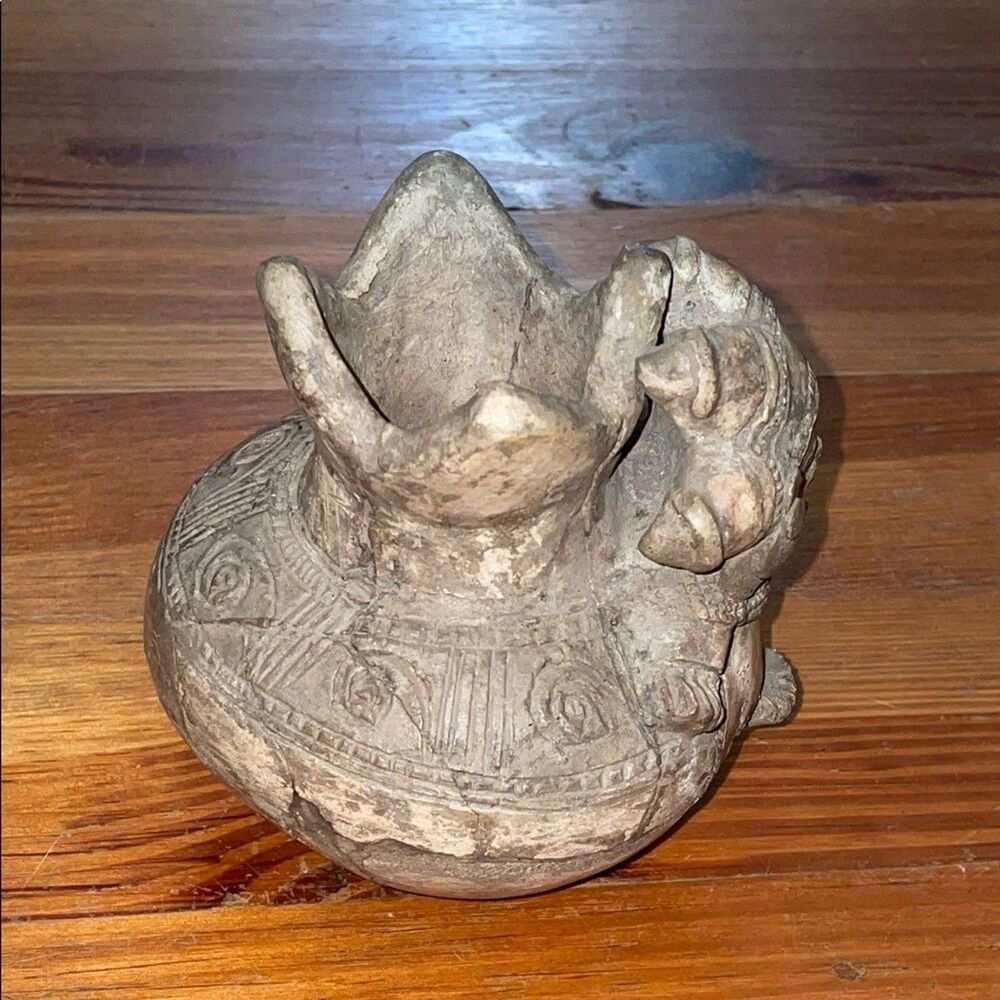 Vintage Pre-Columbian Style Mesoamerican Ceramic Effigy Vessel Incense Burner - Picture 8 of 16